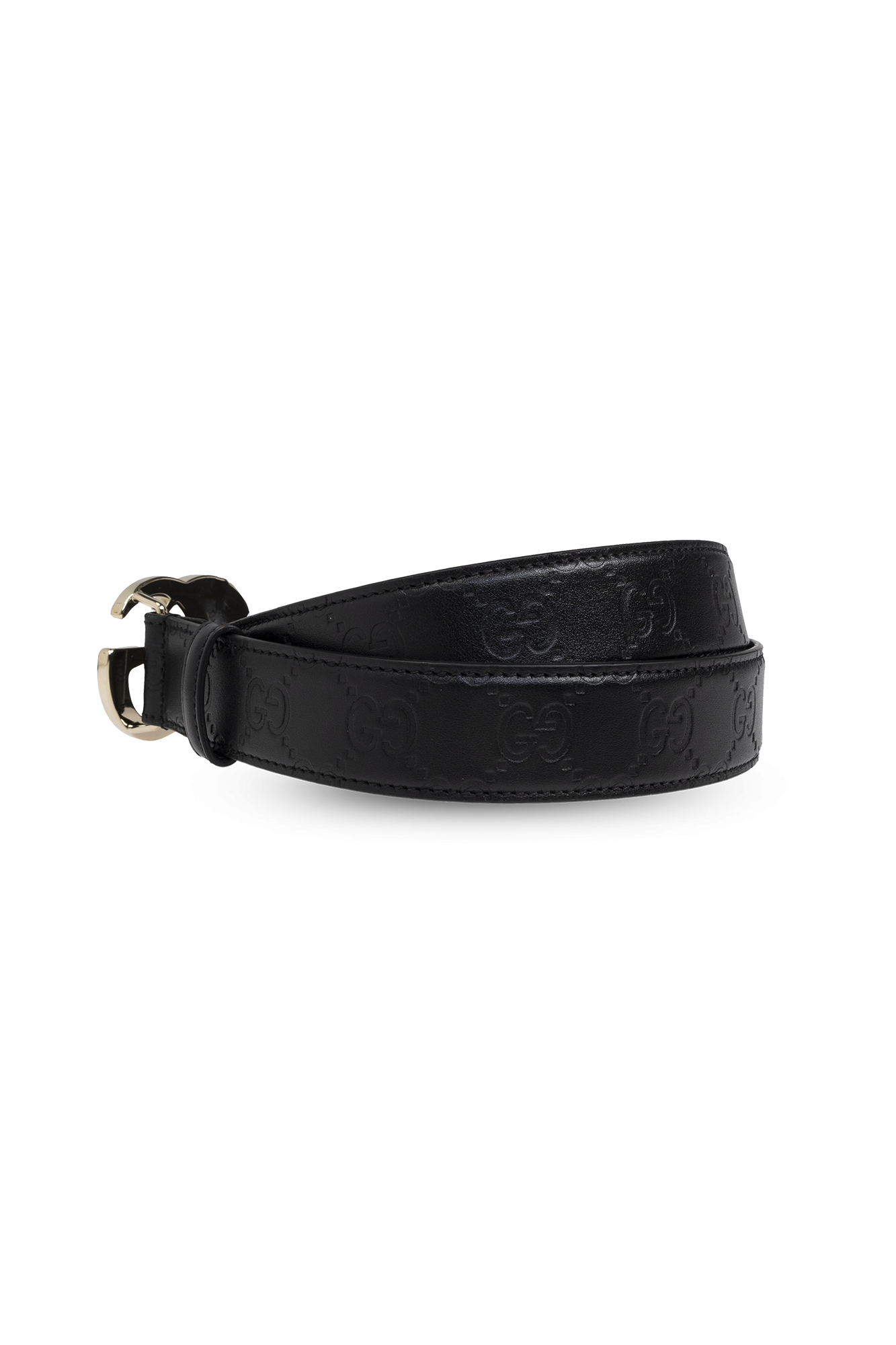 GUCCI ブラック ベルト 75-80 Black Textured Leather Belt With Brass Double G Buckle